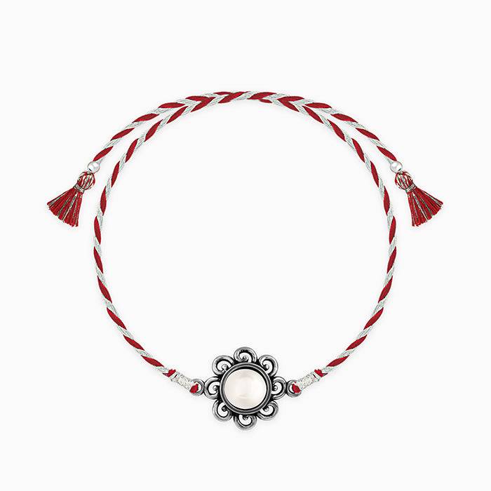 Oxidised Silver Pearl Flower Rakhi : RK019