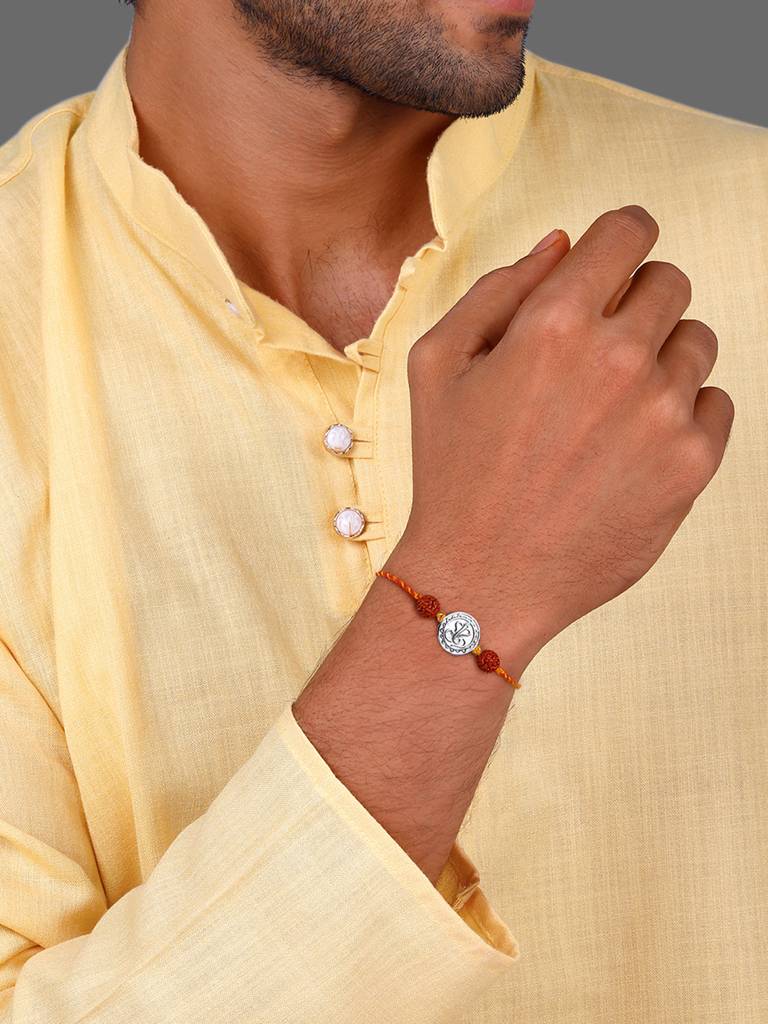 Giva Silver Vignesha Rudraksha Rakhi : RK0299