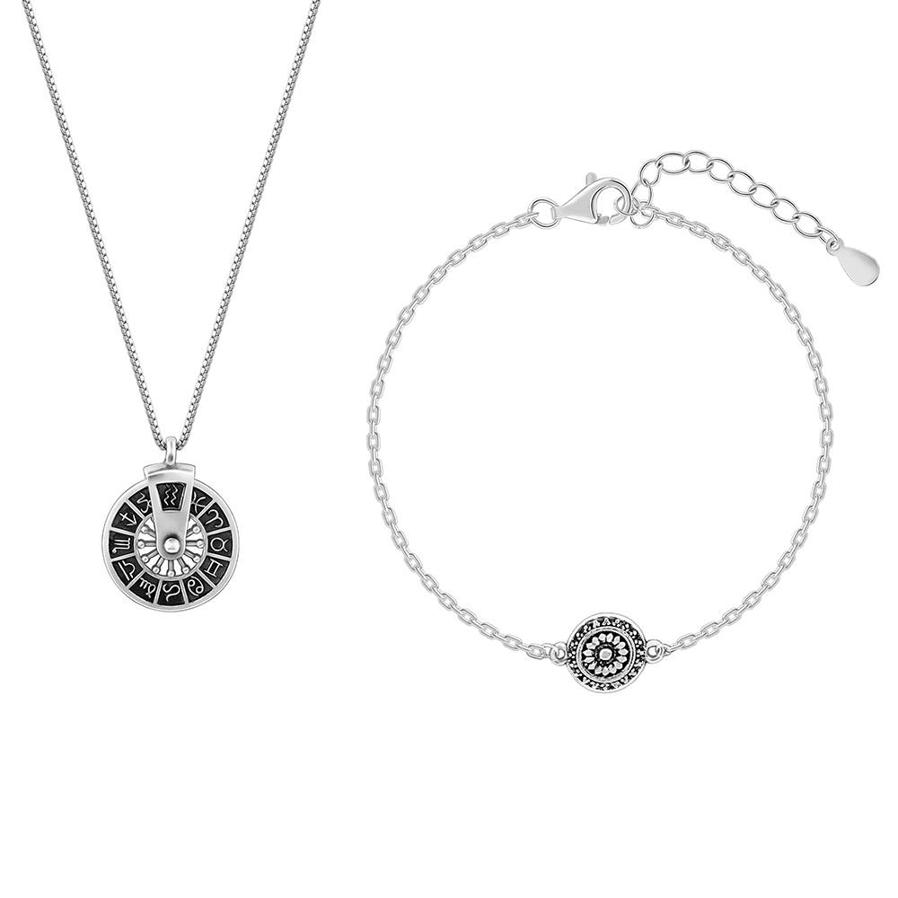 Oxidised Silver Peace Rakhi Bracelet And Pendant Set For Him : RK0358PD0864
