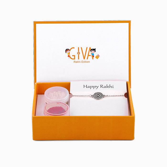 Silver Vintage Floral Bracelet Rakhi : RK0358