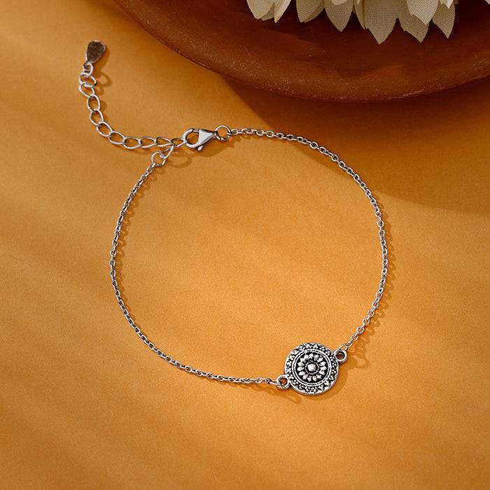 Silver Vintage Floral Bracelet Rakhi : RK0358