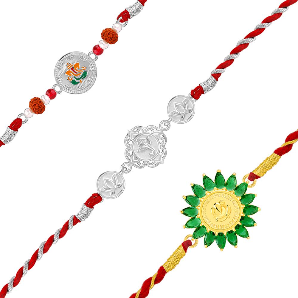 Giva 925 Silver Ekadanta Rakhi Combo (Set Of 3)| Raksha Bandhan Rakhi For Men | Gift For Men & Boys | Wit : RK0409RK0415RK0423