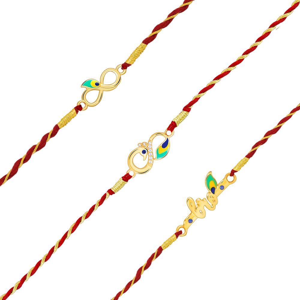 Giva 925 Silver Golden Mor Rakhi Combo (Set Of 3)| Raksha Bandhan Rakhi For Men | Gift For Men & Boys | W : RK0416RK0417RK0418