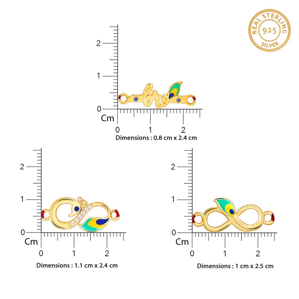 Giva 925 Silver Golden Mor Rakhi Combo (Set Of 3)| Raksha Bandhan Rakhi For Men | Gift For Men & Boys | W : RK0416RK0417RK0418