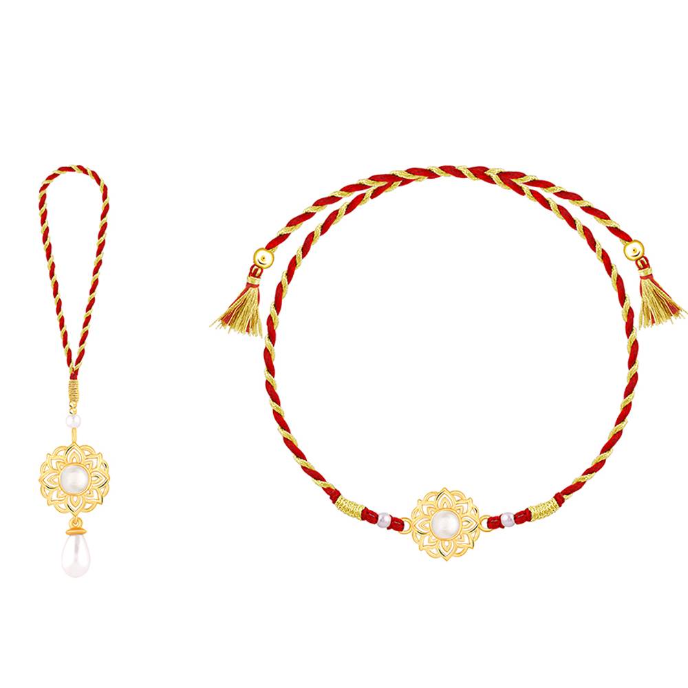 Giva 925 Silver Golden Floral Bhaiya Bhabhi Rakhi Combo (Set Of 2)| Raksha Bandhan Rakhi For Couple | Gift For  : RK0424RK0425