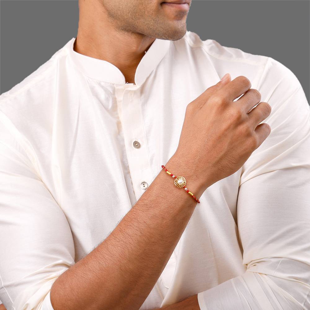 Giva 925 Silver Golden Floral Bhaiya Bhabhi Rakhi Combo (Set Of 2)| Raksha Bandhan Rakhi For Couple | Gift For  : RK0424RK0425