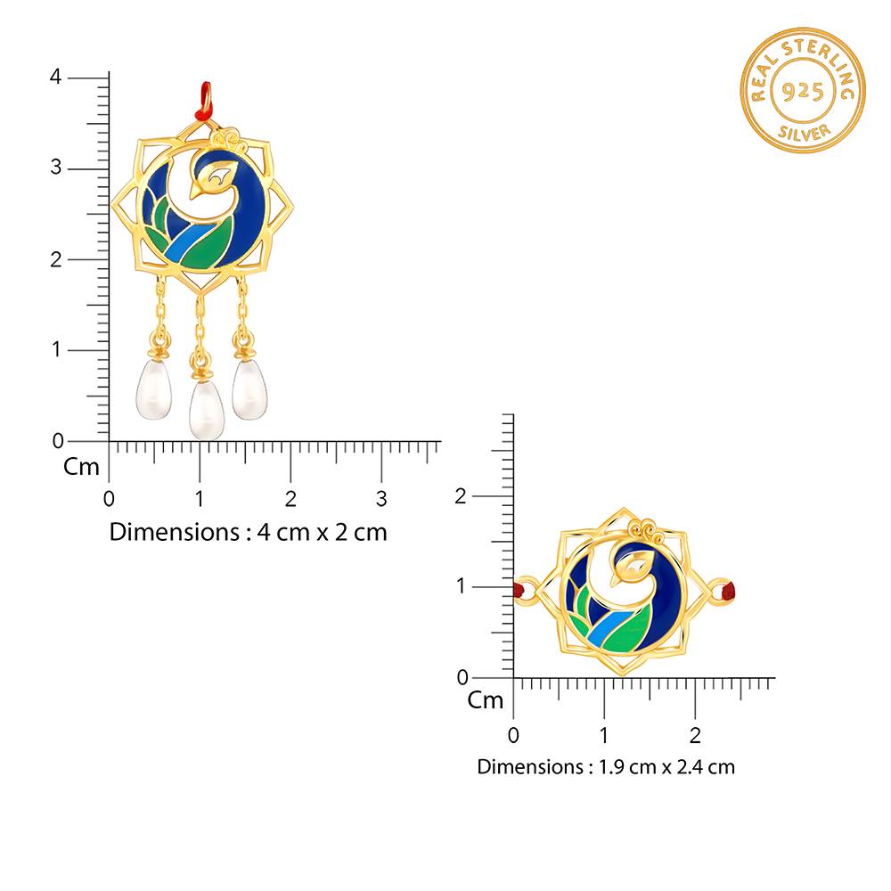 Giva 925 Silver Golden Mor Bhaiya Bhabhi Rakhi Combo (Set Of 2)| Raksha Bandhan Rakhi For Couple | Gift For Cou : RK0428RK0429