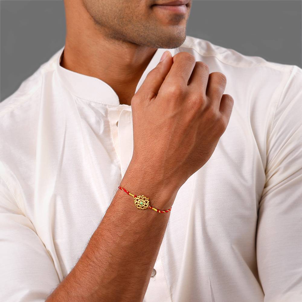 925 Silver Golden Floret Rakhi : RK0435