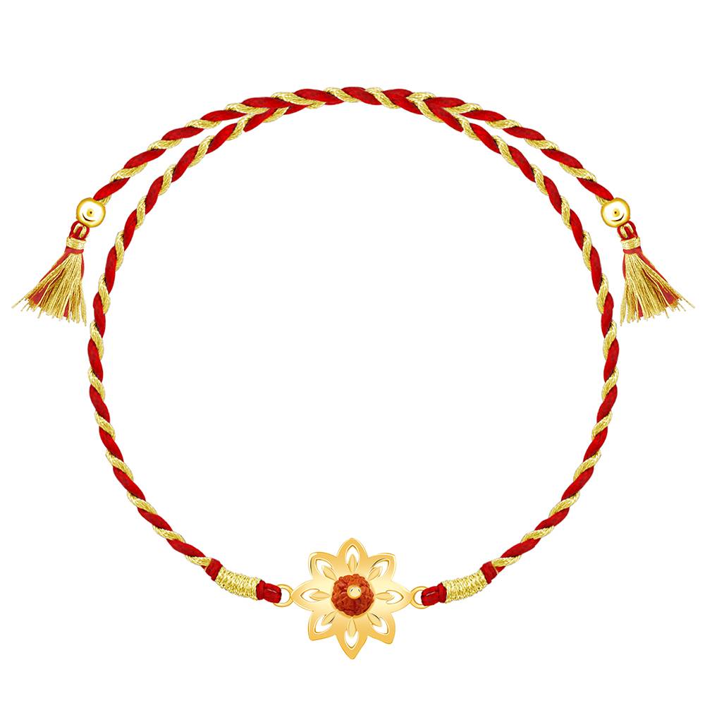 925 Silver Golden Floret Rudraksham Rakhi : RK0451