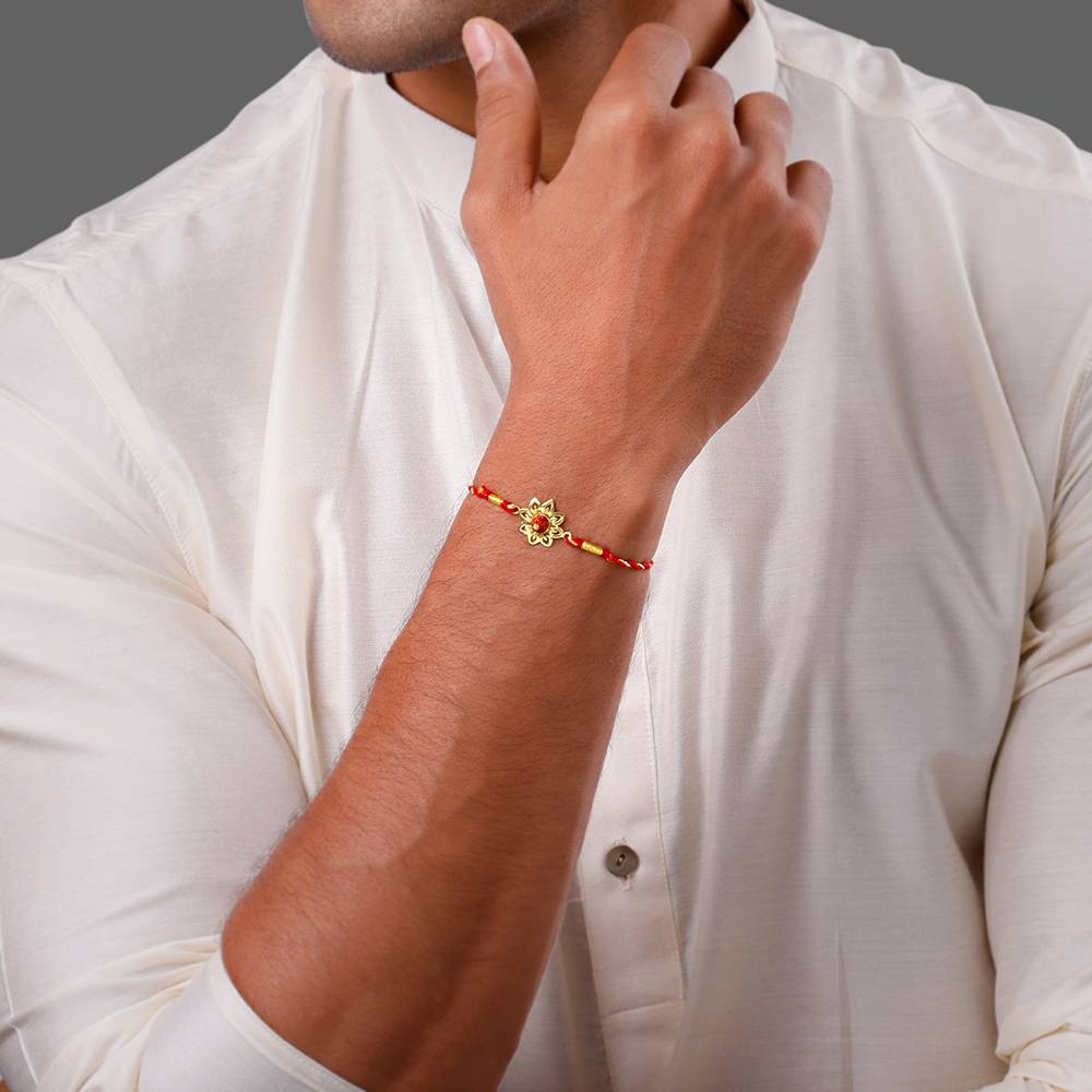 925 Silver Golden Floret Rudraksham Rakhi : RK0451