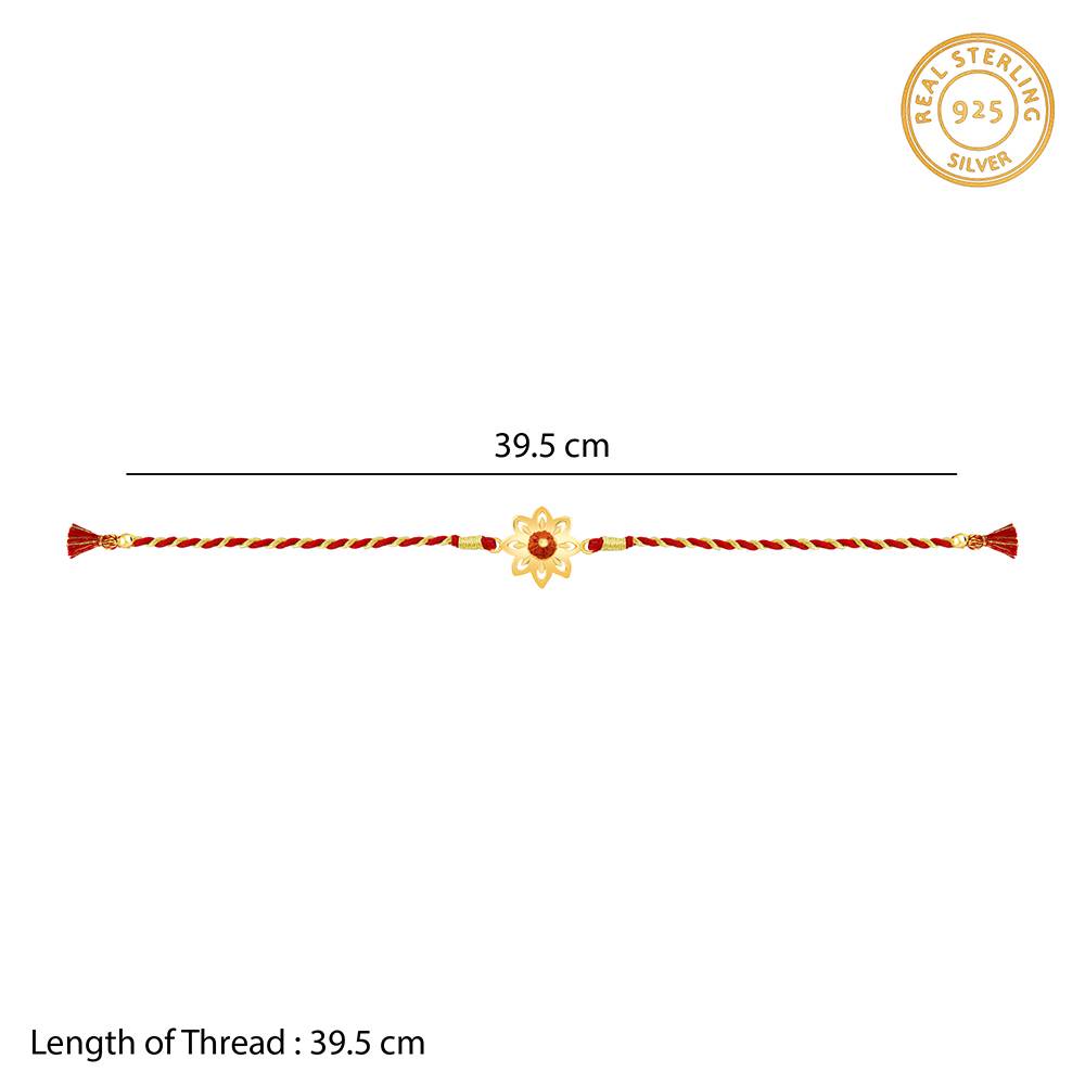 925 Silver Golden Floret Rudraksham Rakhi : RK0451