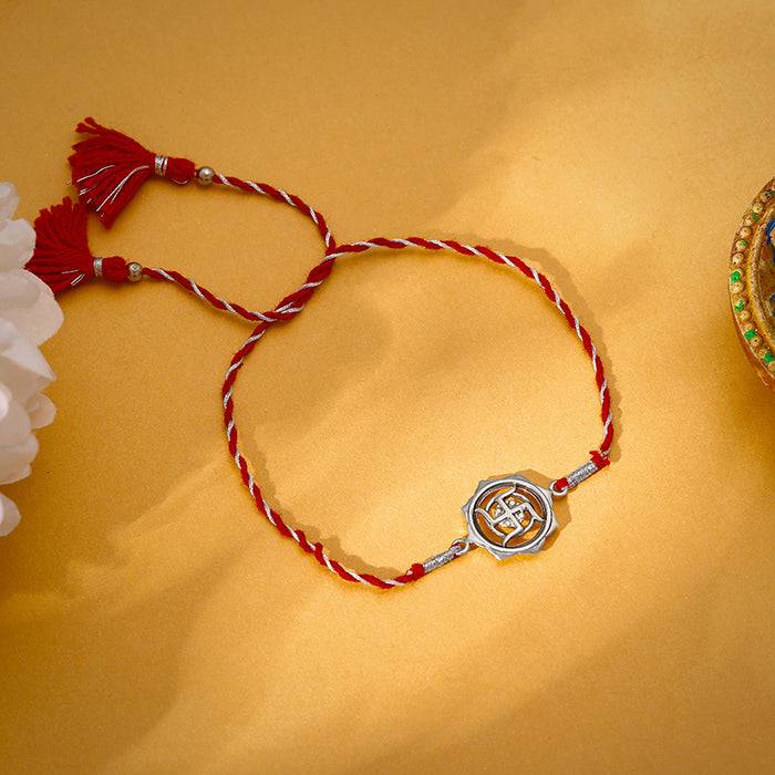 Oxidised Silver Swastika Rakhi : RK081