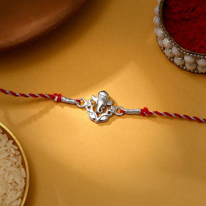 Silver Leaf Ganesha Rakhi : RK098