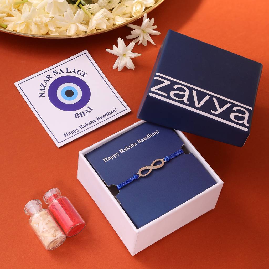 Infinity Bhai Rhodium-Plated 925 Silver Rakhi With Cz Infinity Loop : RKH-10002