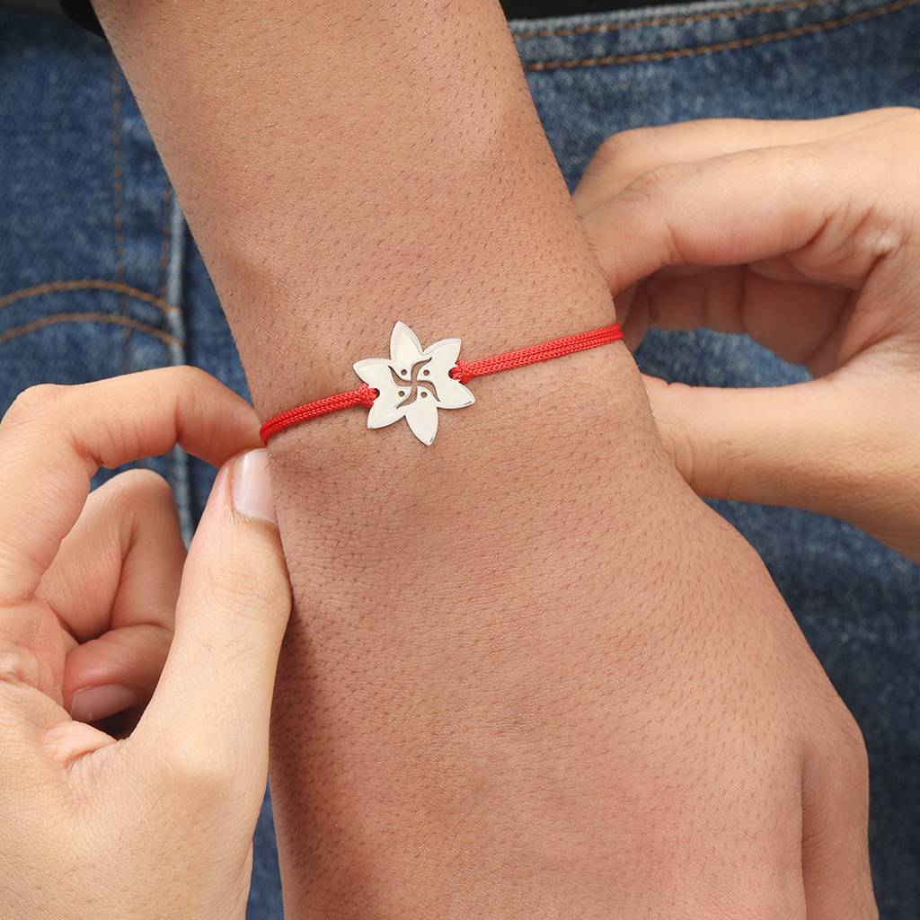 Swastik & Star Rhodium-Plated 925 Silver Rakhi With Cz Sparkle : RKH-10004