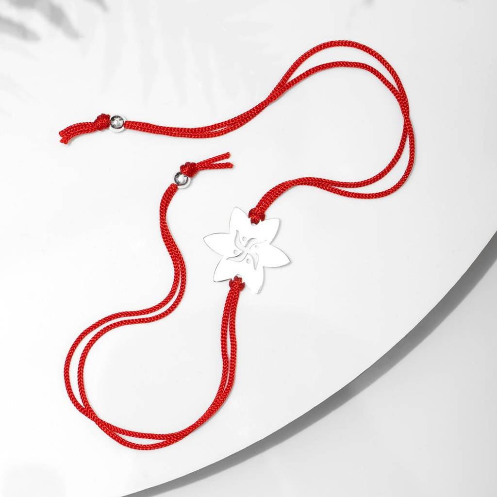 Swastik & Star Rhodium-Plated 925 Silver Rakhi With Cz Sparkle : RKH-10004