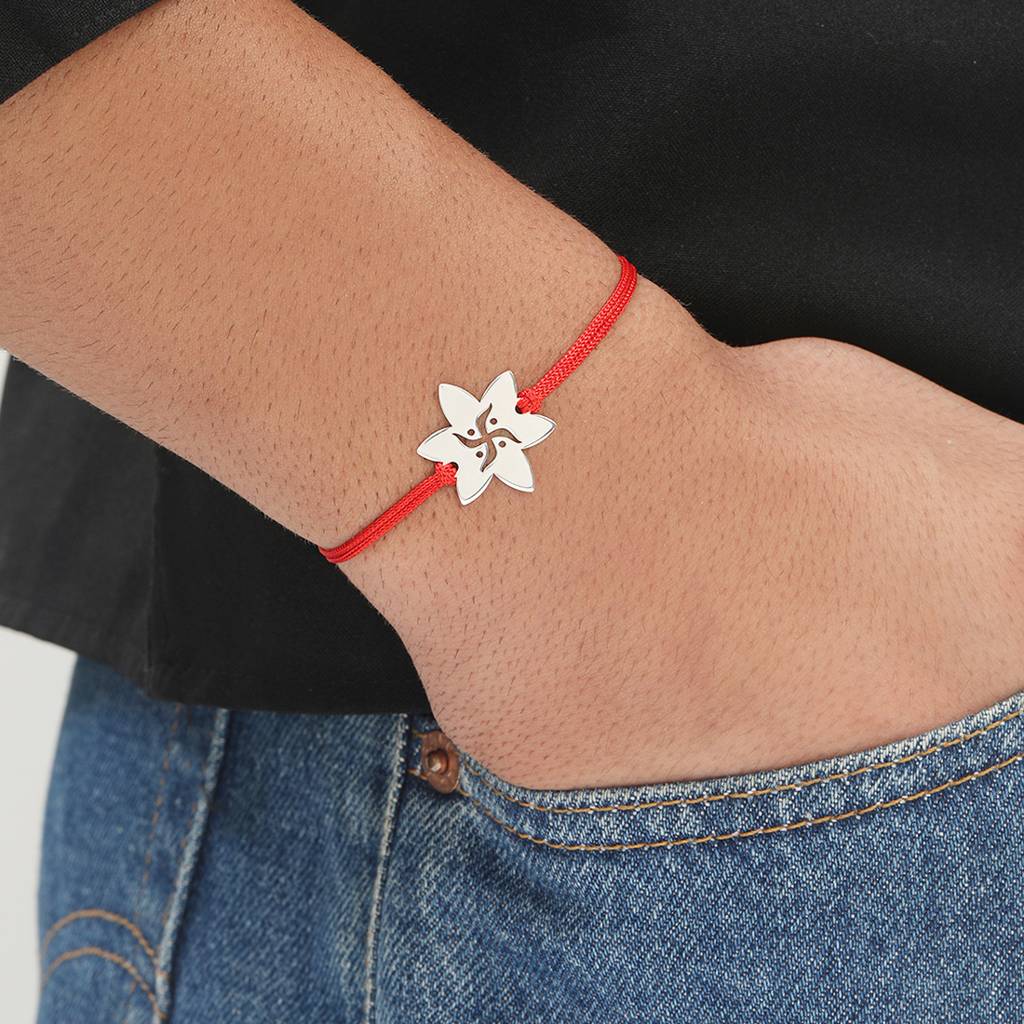 Swastik & Star Rhodium-Plated 925 Silver Rakhi With Cz Sparkle : RKH-10004