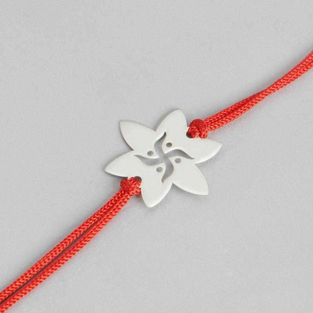 Swastik & Star Rhodium-Plated 925 Silver Rakhi With Cz Sparkle : RKH-10004