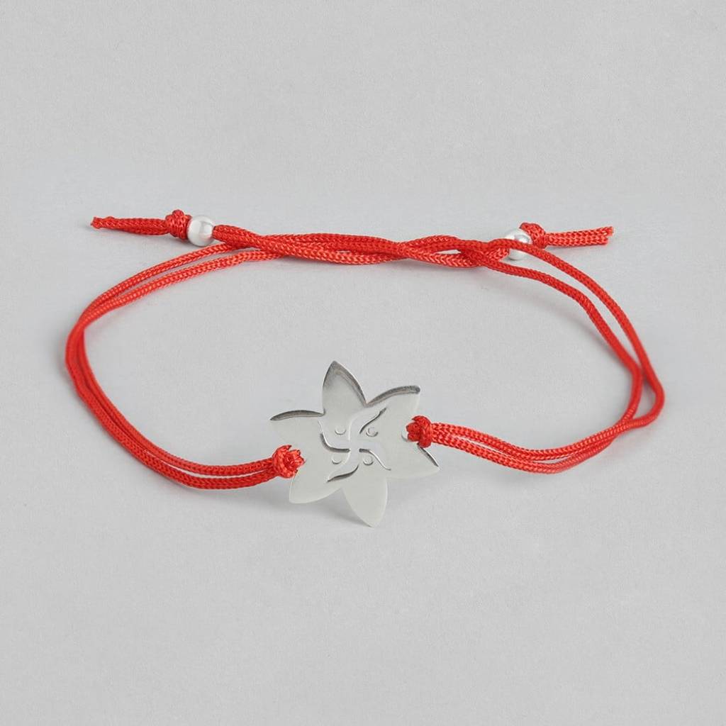 Swastik & Star Rhodium-Plated 925 Silver Rakhi With Cz Sparkle : RKH-10004