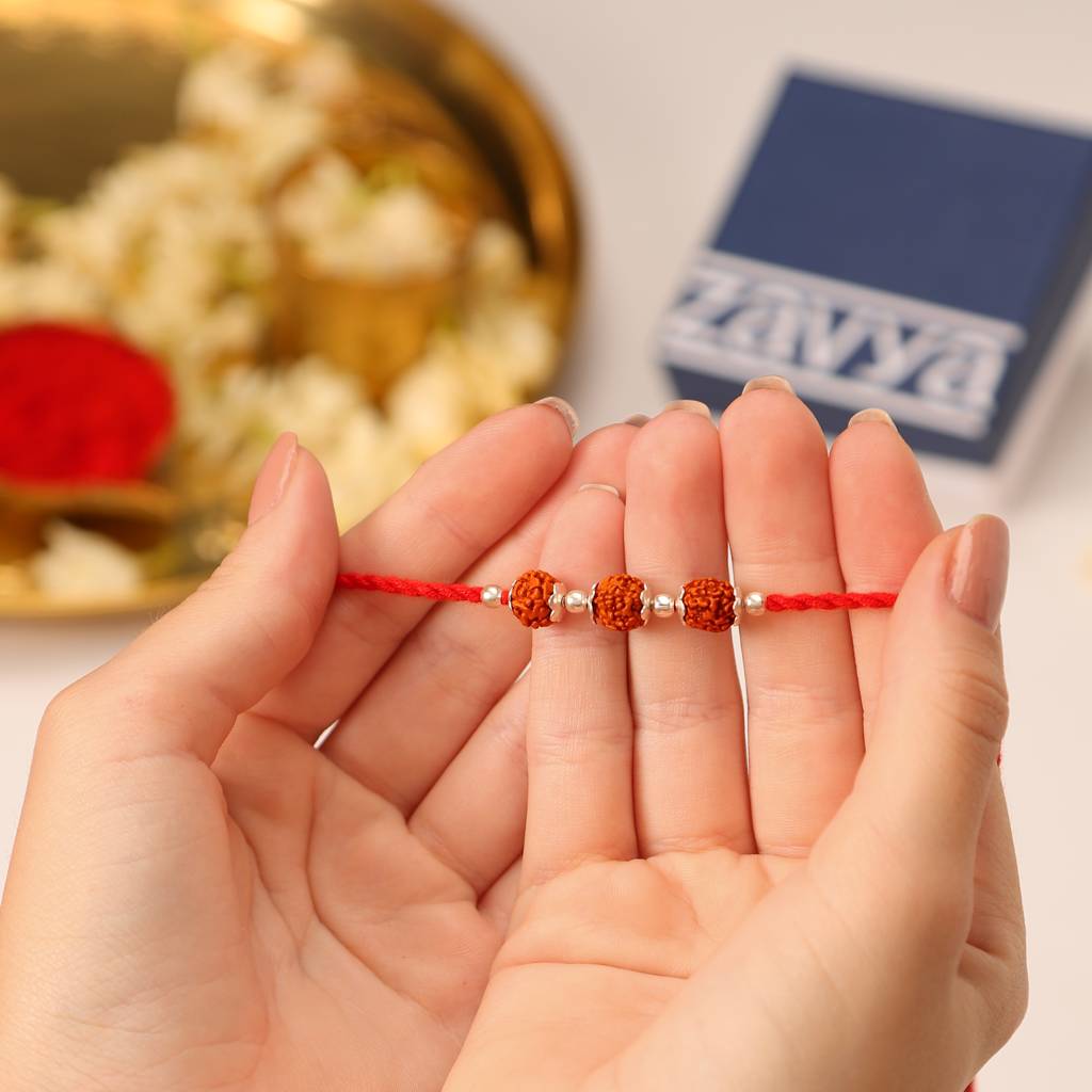 Divine Rudraksha Rhodium Plated 925 Silver Rakhi : RKH-10015-R-N