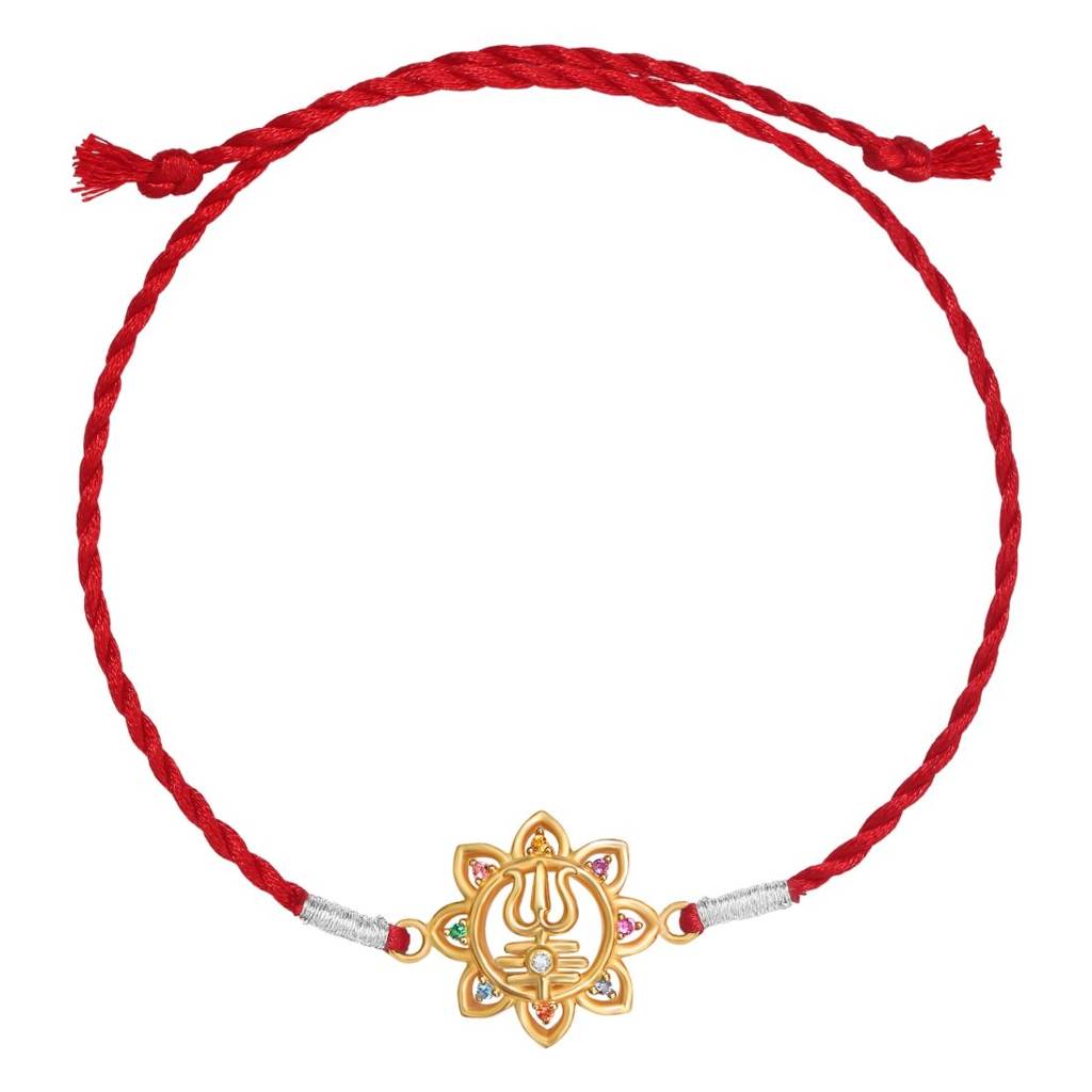 Powerful Lord Shiva Trishul With Cubic Zirconia Gold-Plated Sterling Silver Thread : RKH-10033-G