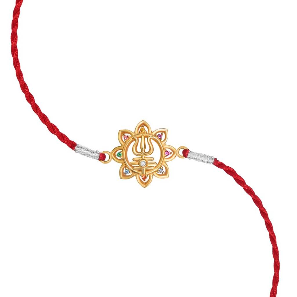 Powerful Lord Shiva Trishul With Cubic Zirconia Gold-Plated Sterling Silver Thread : RKH-10033-G