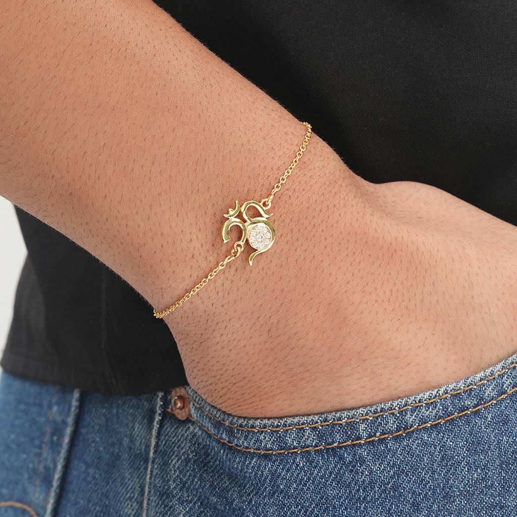 Divine Om With Cubic Zirconia Gold-Plated Sterling Silver Adjustable Link Chain Rakhi : RKH-10036-G