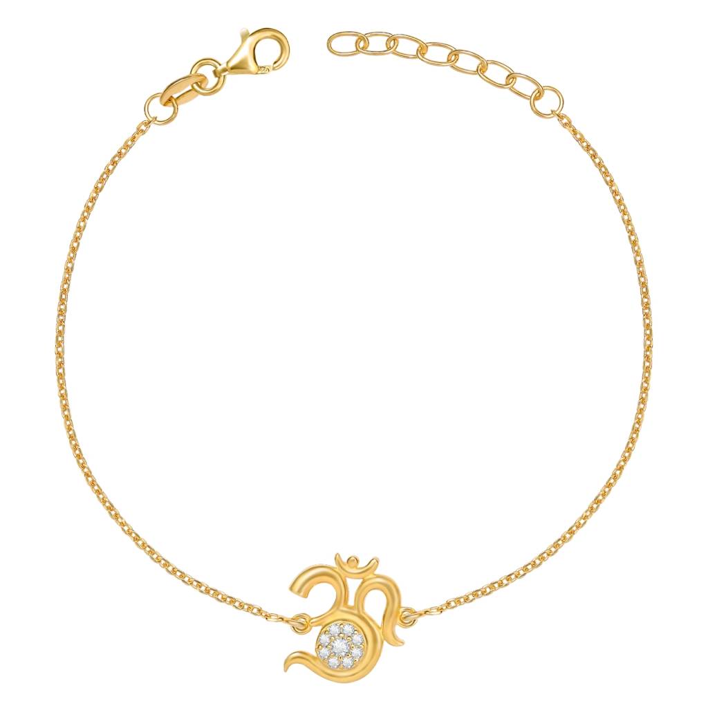 Divine Om With Cubic Zirconia Gold-Plated Sterling Silver Adjustable Link Chain Rakhi : RKH-10036-G