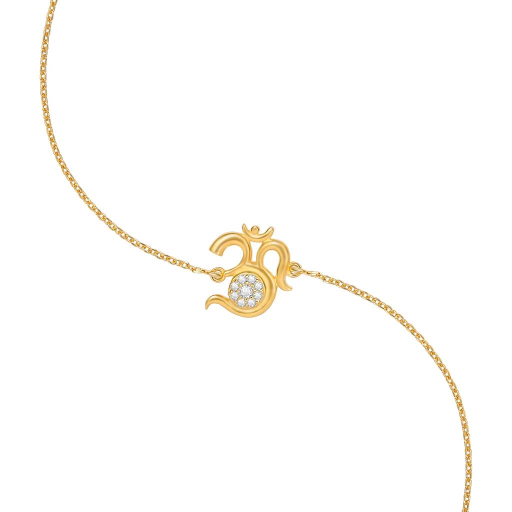 Divine Om With Cubic Zirconia Gold-Plated Sterling Silver Adjustable Link Chain Rakhi : RKH-10036-G