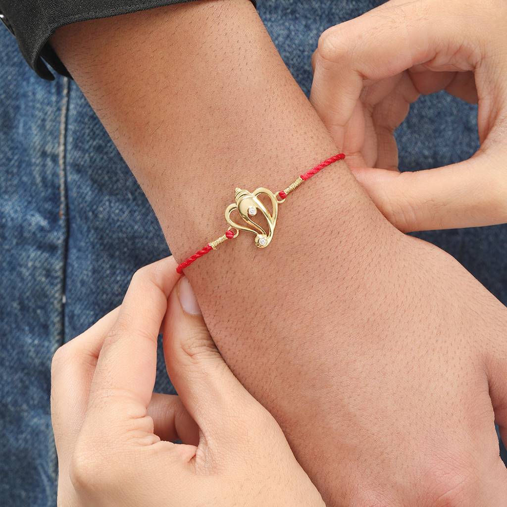 Sacred Ganesh Ji With Cz Gold-Plated Sterling Silver Rakhi : RKH-10048-G