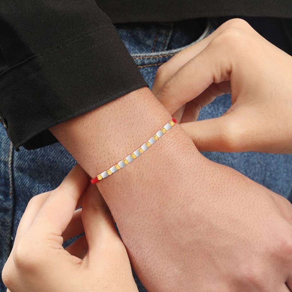 Ball Bar Radiant Gold-Plated Sterling Silver Rakhi For Him : RKH-10053-GR