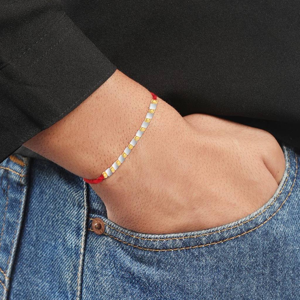 Ball Bar Radiant Gold-Plated Sterling Silver Rakhi For Him : RKH-10053-GR