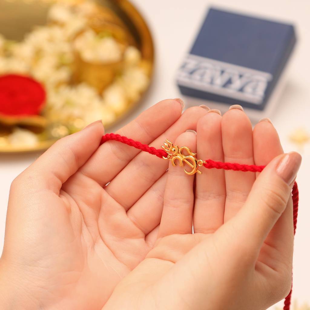 Om Trishul Charm Gold-Plated 925 Sterling Silver Rakhi For Him : RKH-10078-G