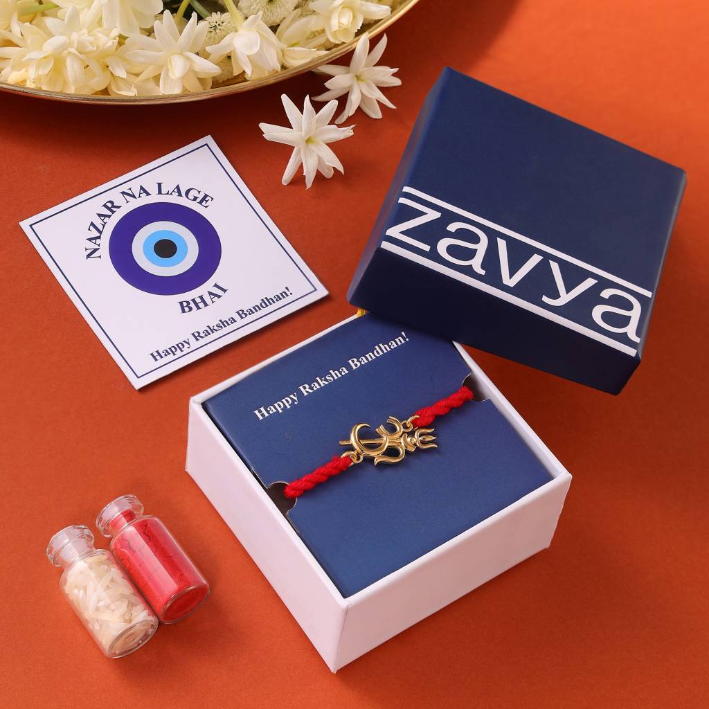 Om Trishul Charm Gold-Plated 925 Sterling Silver Rakhi For Him : RKH-10078-G