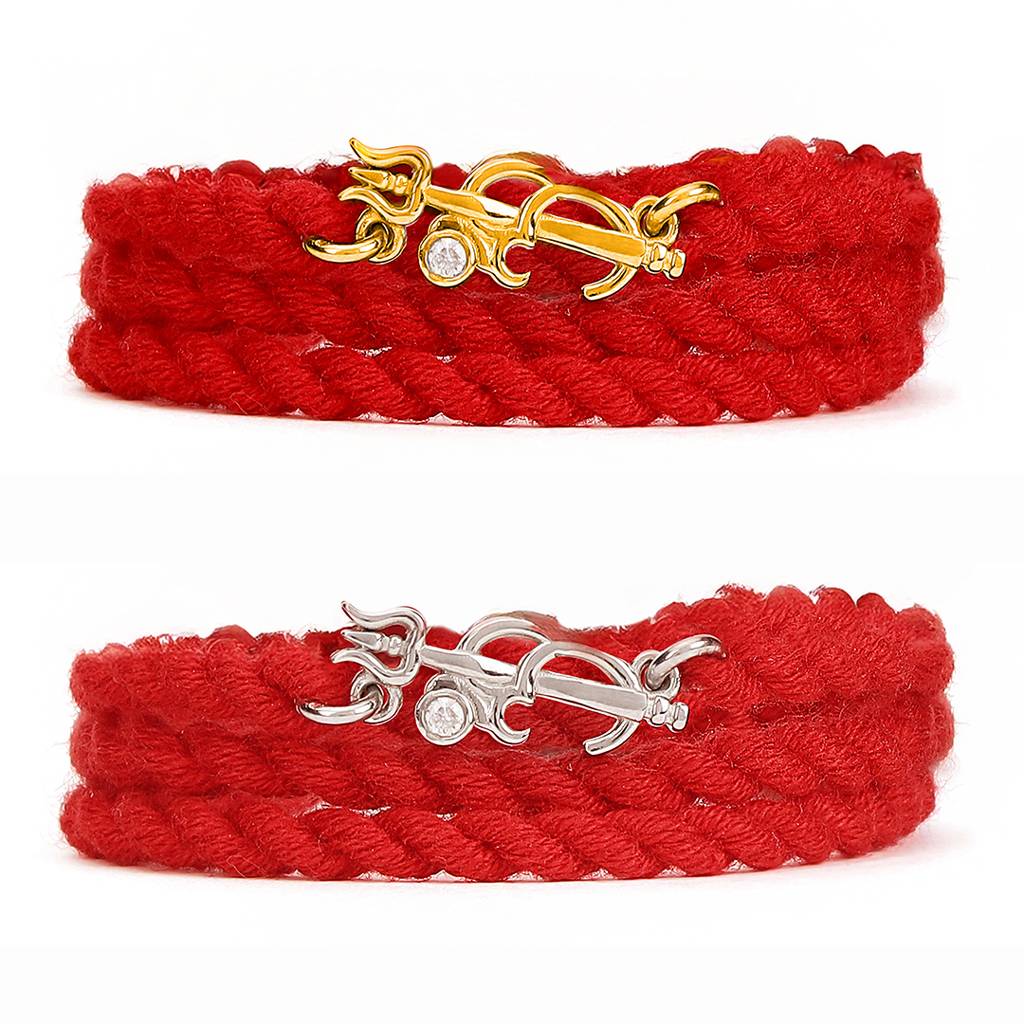 Divine Om & Trishul Charm Rakhi Cz Sterling Silver Thread Rakhi Combo : RKH-10080-CMB-GR