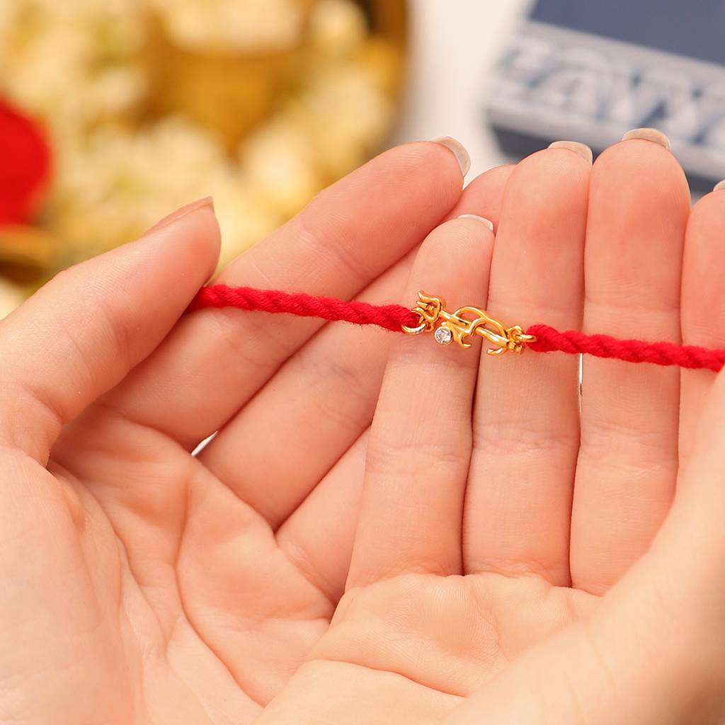 Divine Om & Trishul Charm Rakhi Cz Sterling Silver Thread Rakhi Combo : RKH-10080-CMB-GR