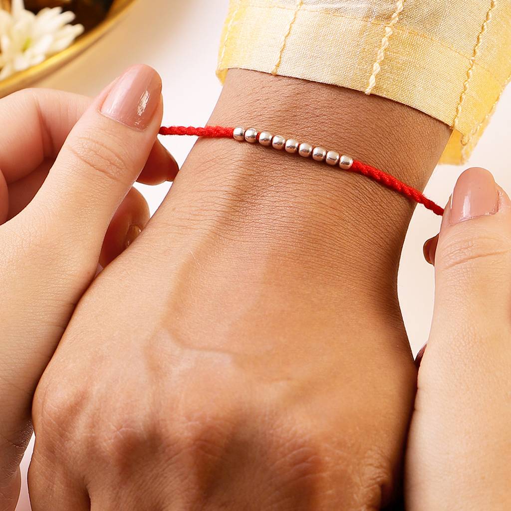 Timeless & Bead Rhodium-Plated 925 Silver Bhai-Bhabhi Rakhi Combo : RKH-10093-CMB