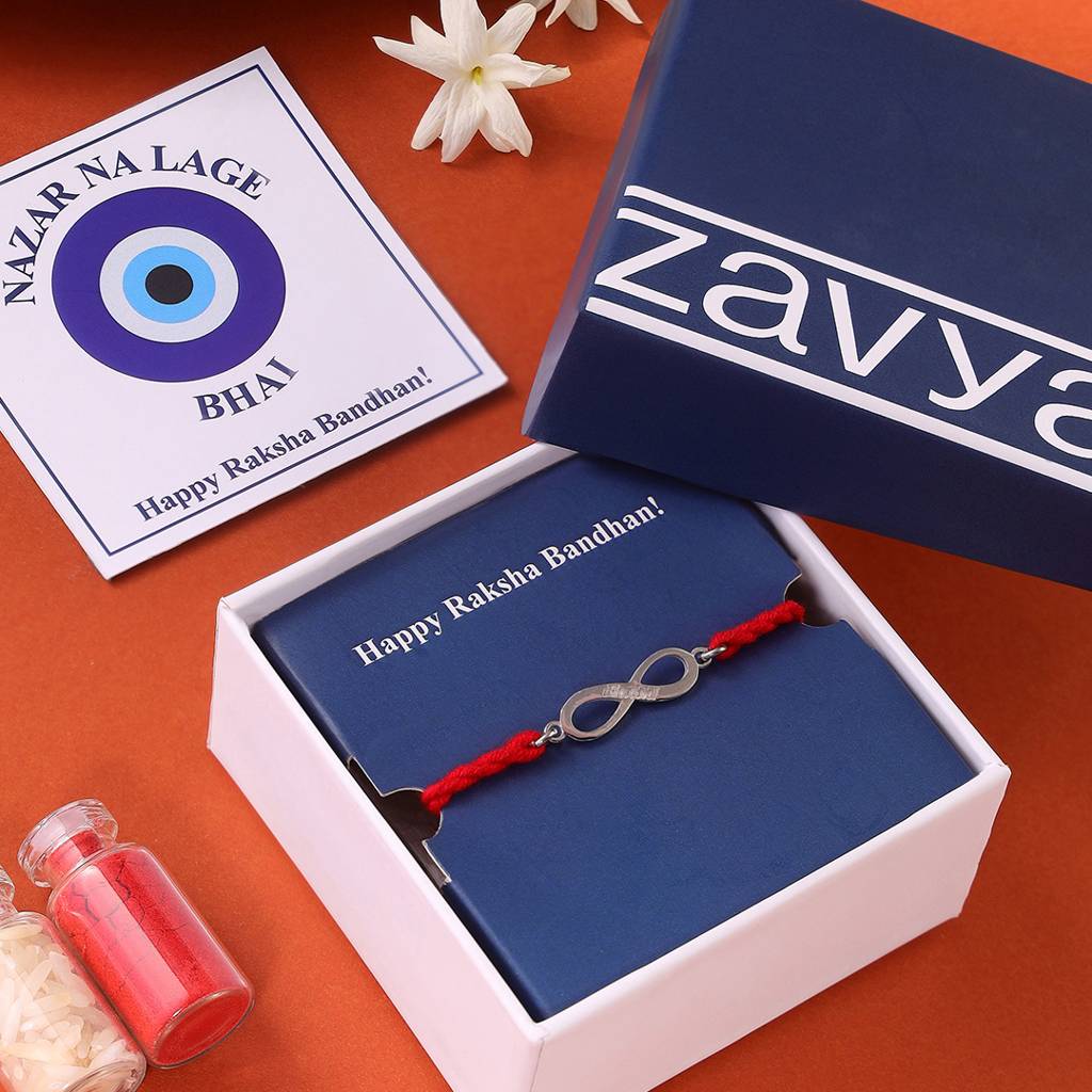Timeless & Bead Rhodium-Plated 925 Silver Bhai-Bhabhi Rakhi Combo : RKH-10093-CMB