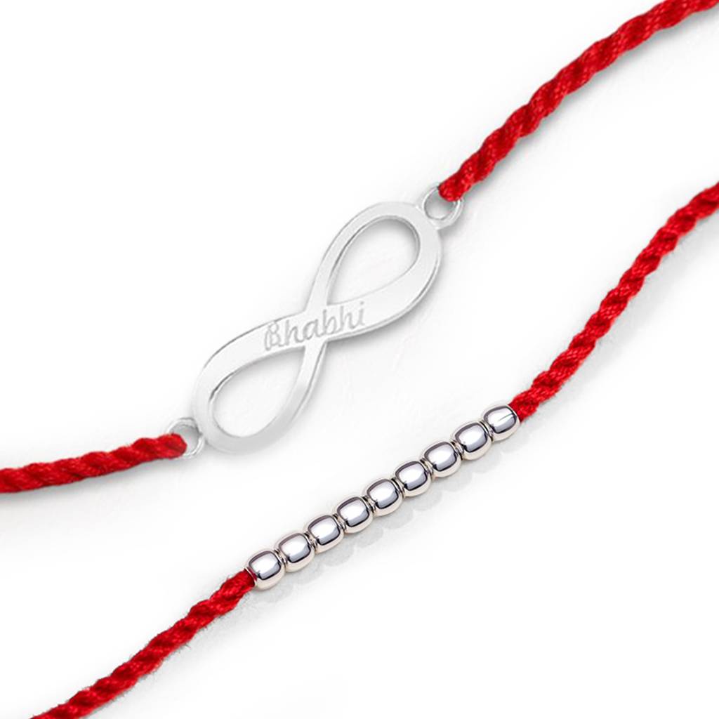 Timeless & Bead Rhodium-Plated 925 Silver Bhai-Bhabhi Rakhi Combo : RKH-10093-CMB