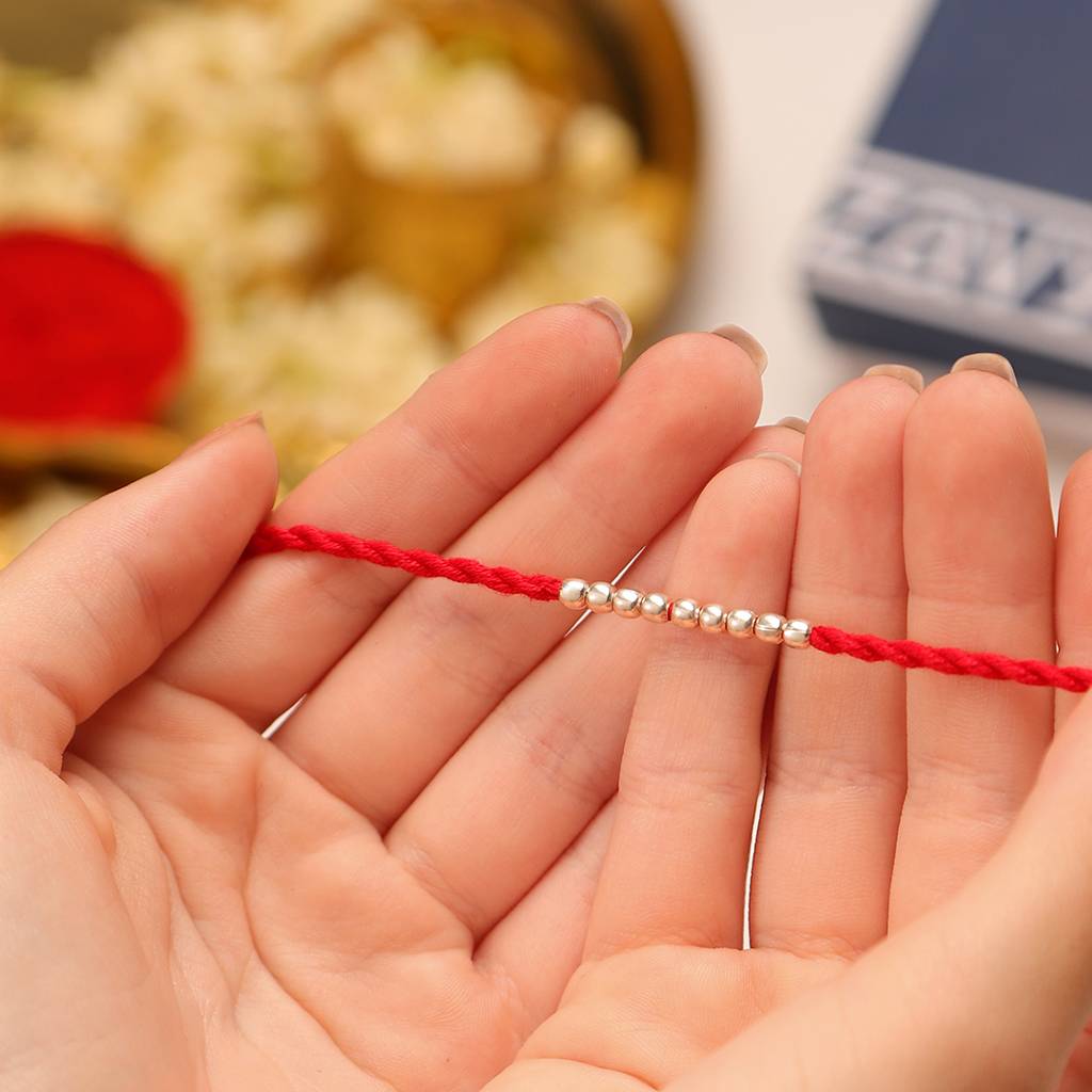 Timeless & Bead Rhodium-Plated 925 Silver Bhai-Bhabhi Rakhi Combo : RKH-10093-CMB