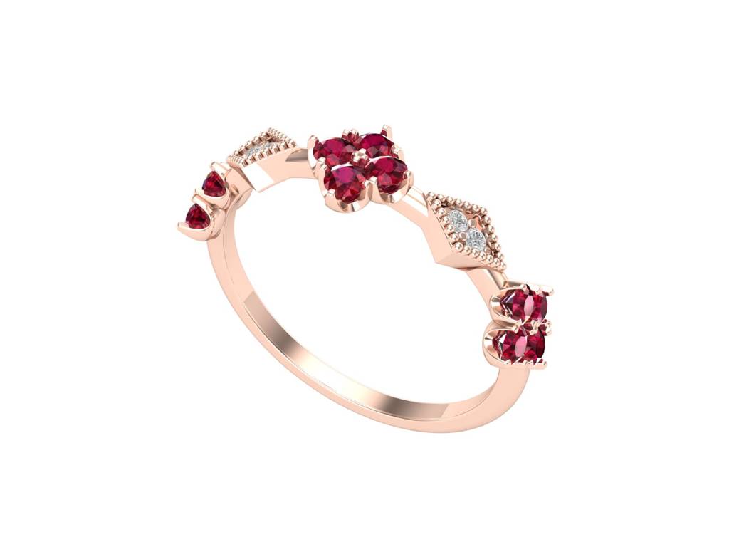 Solid Gold Ruby And Diamond Floral Ring : RN1183-14KRWDRU