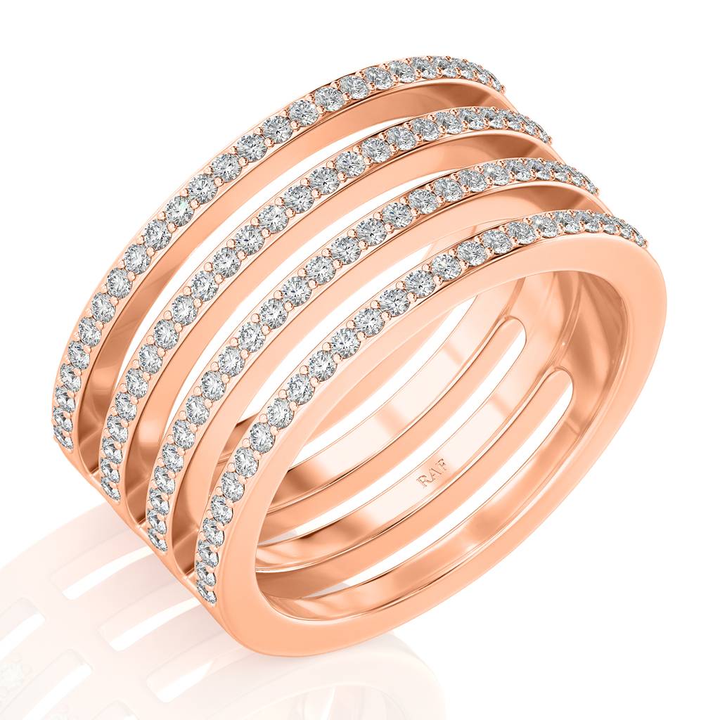 Solid Gold Four Row Wrapped Diamond Ring : RN836-14KRWD