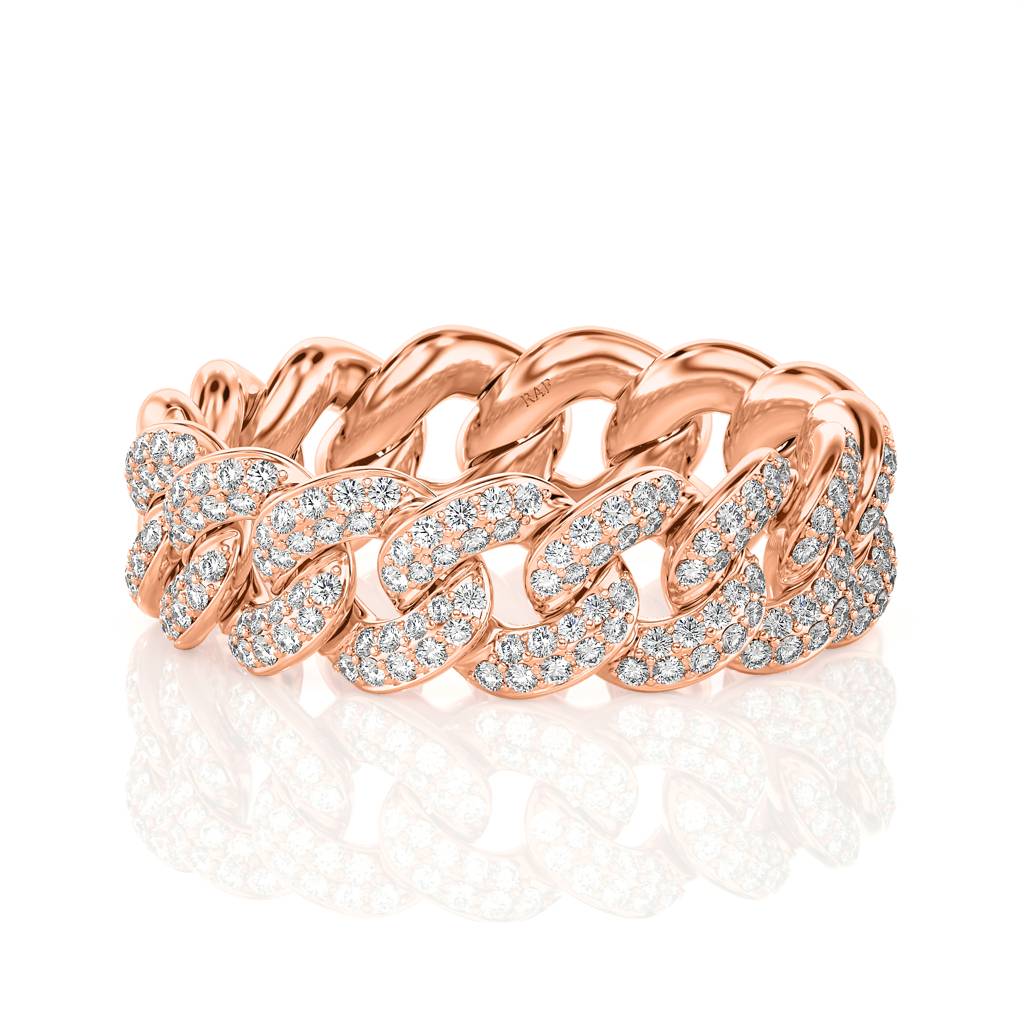 Solid Gold Cuban Link Diamond Ring : RN889-14KRWD