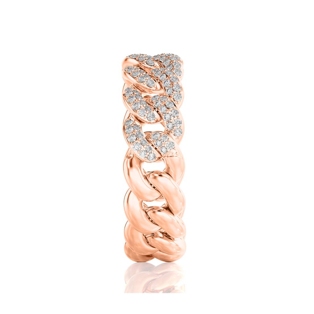 Solid Gold Cuban Link Diamond Ring : RN889-14KRWD