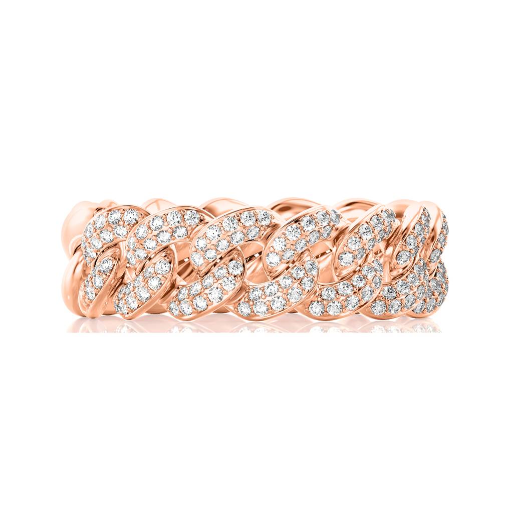 Solid Gold Cuban Link Diamond Ring : RN889-14KRWD