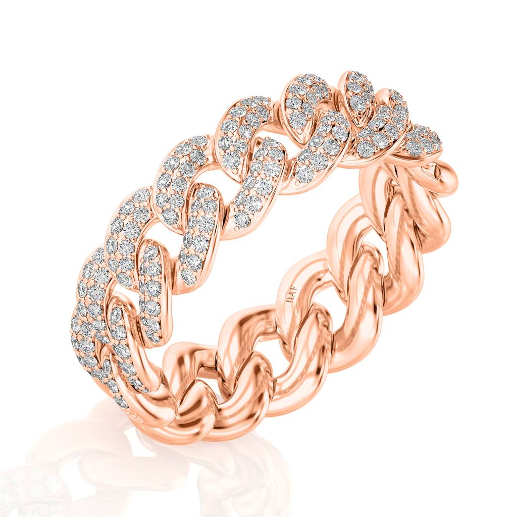 Solid Gold Cuban Link Diamond Ring : RN889-14KRWD