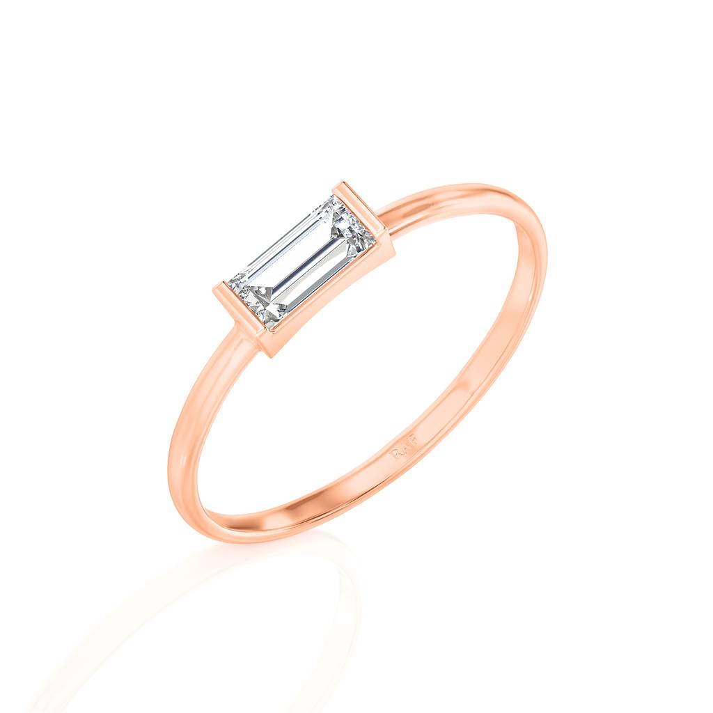 Solid Gold Solitaire Baguette White Topaz Ring : RN913-14KRWT