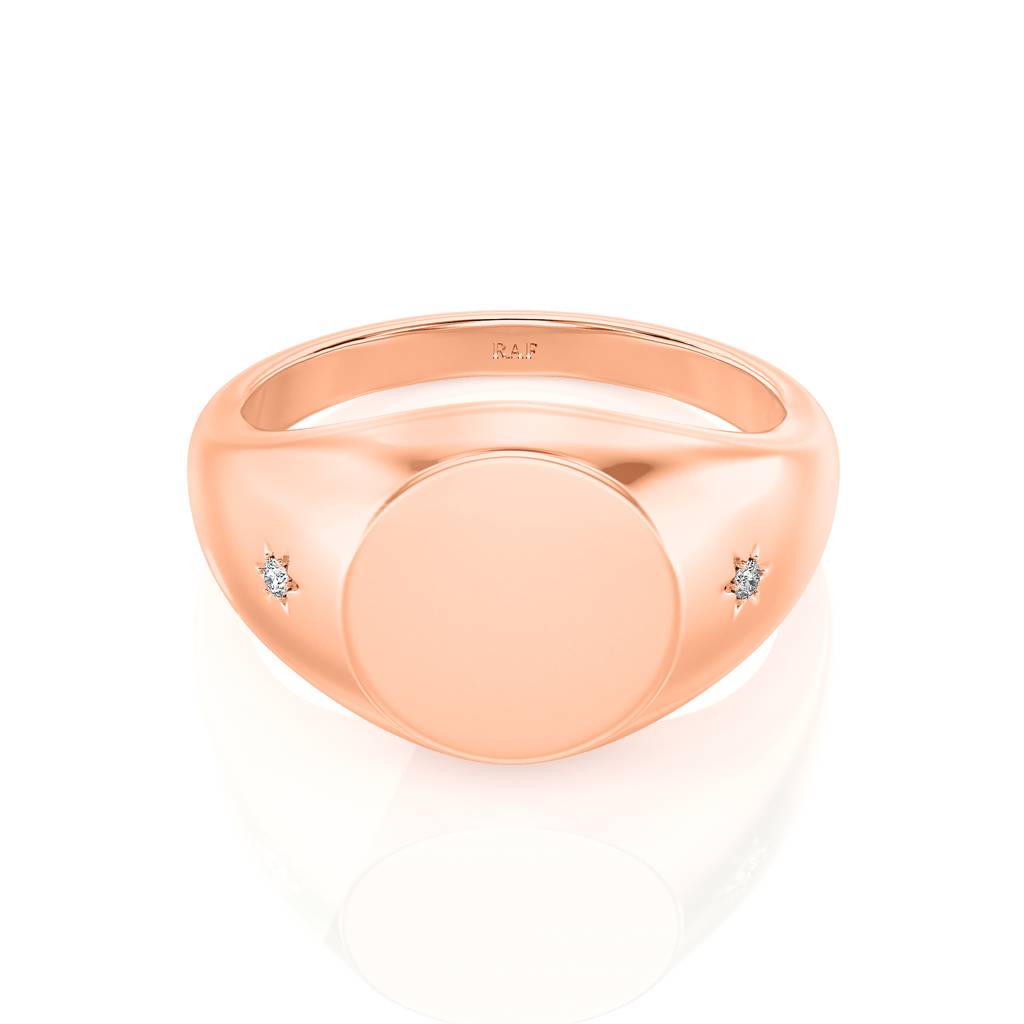 Solid Gold Star Setting Diamond Signet Ring : RN967-14KRWD