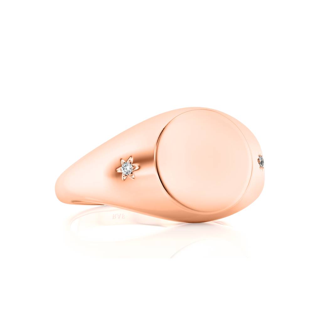 Solid Gold Star Setting Diamond Signet Ring : RN967-14KRWD