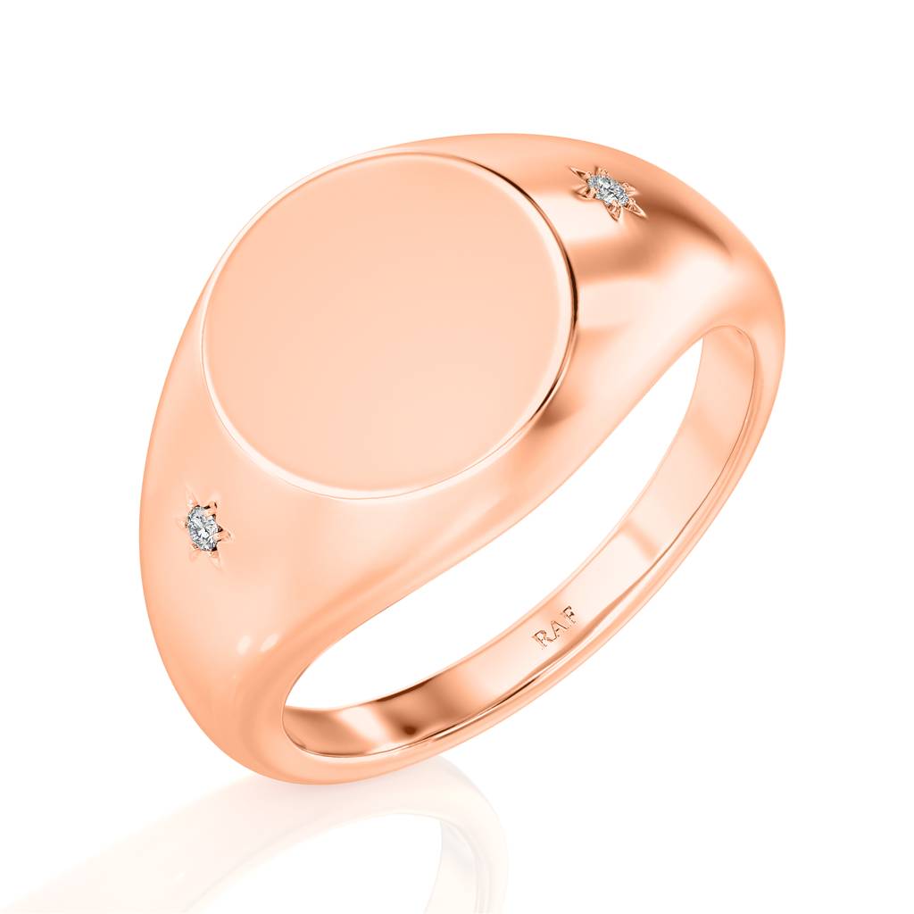Solid Gold Star Setting Diamond Signet Ring : RN967-14KRWD